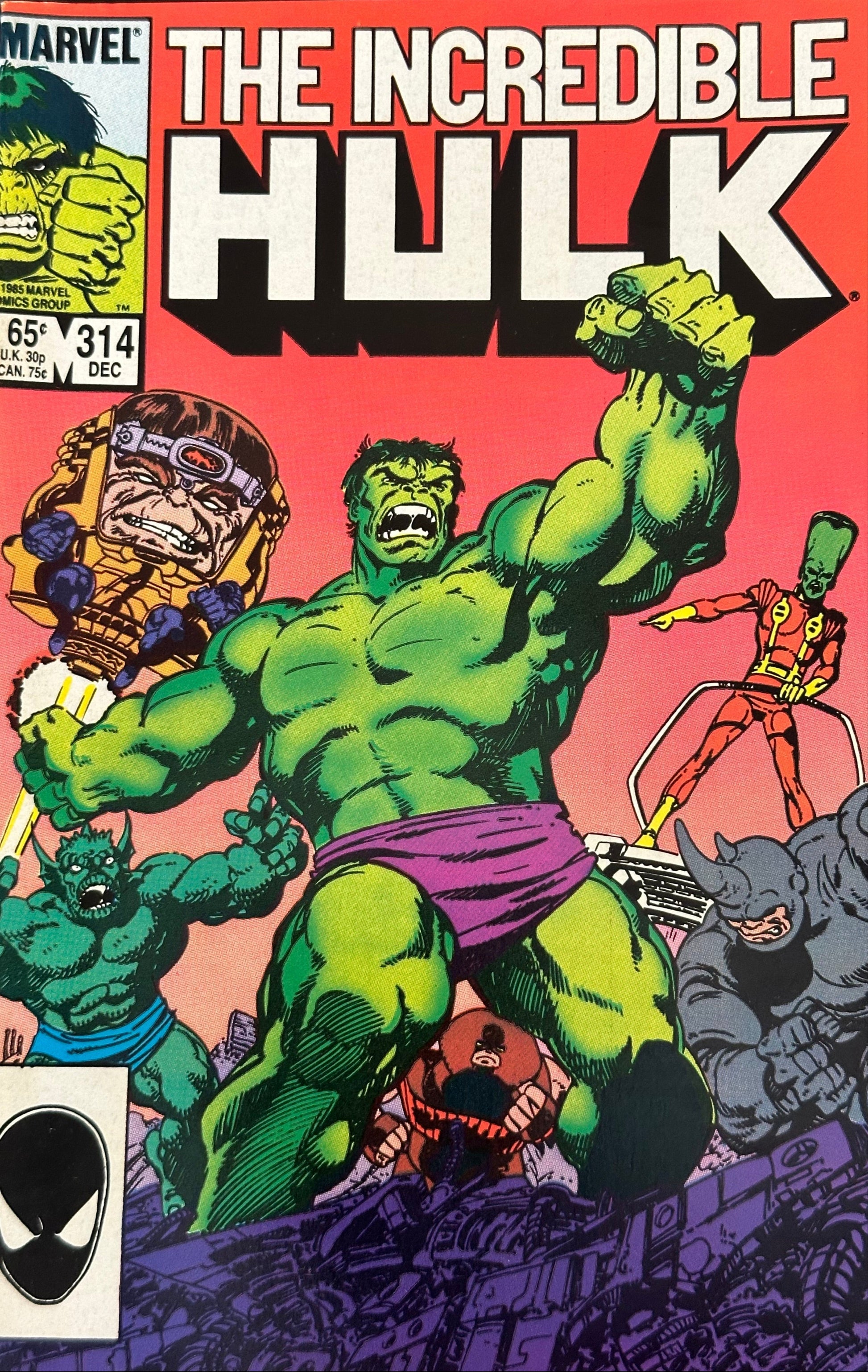 Cover of The Incredible Hulk #314 - Call of the Desert, December 1985, featuring Hulk and Modok.

