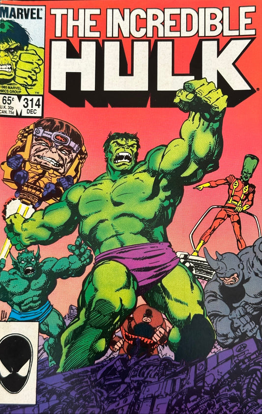 Cover of The Incredible Hulk #314 - Call of the Desert, December 1985, featuring Hulk and Modok.

